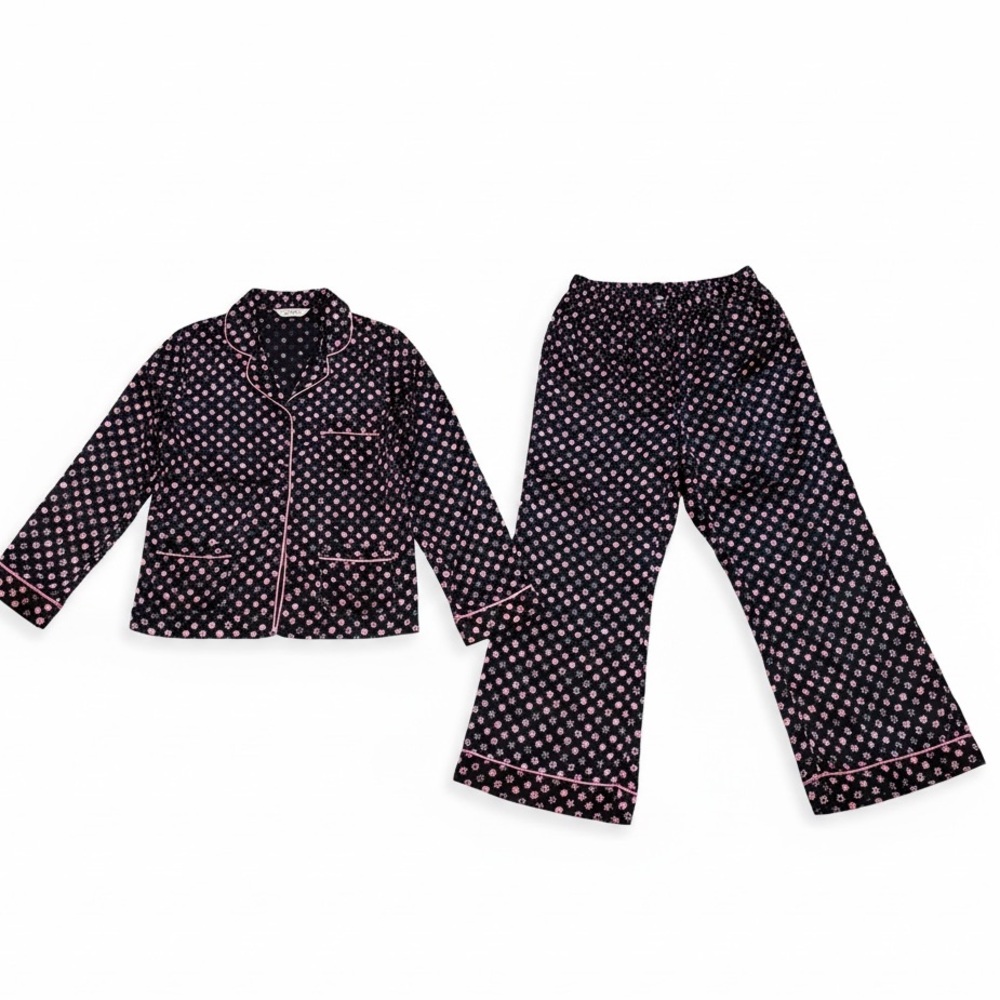Victoria Secret Black and Pink Polka Dot Satin Pajama Set